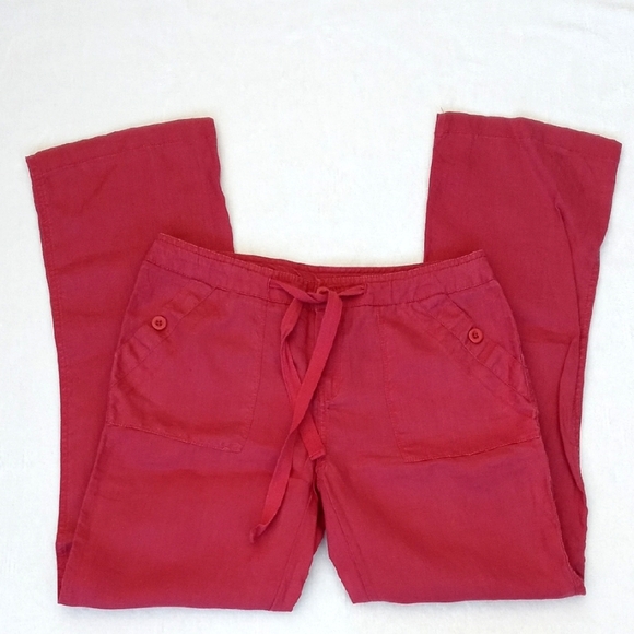 Cynthia Rowley Pants - Cynthia Rowley Muted Red Casual 100% Linen Flair Boot Cut Leg Pants 6